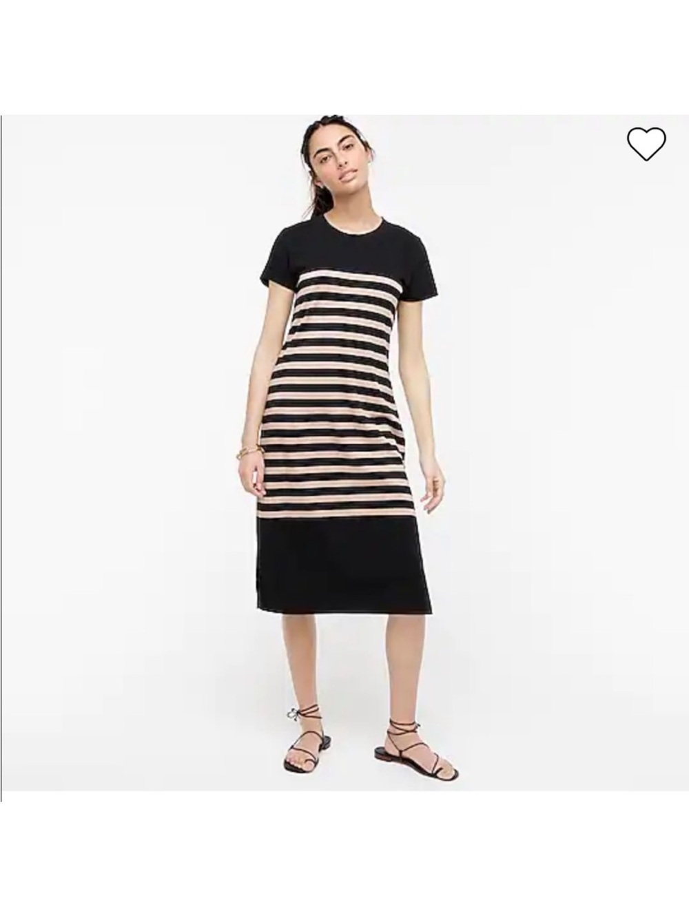 J.Crew Striped Short-Sleeve Midi Dress in Black and Beige